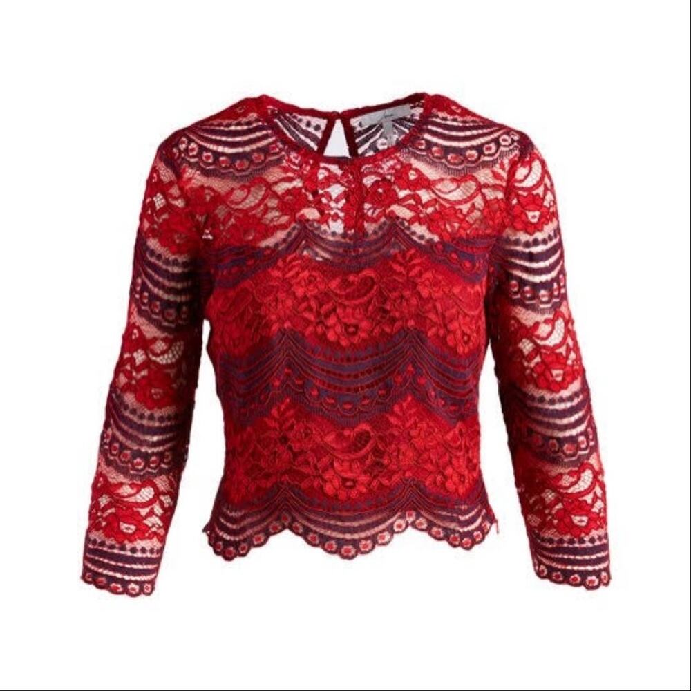 Lucy Paris Red Navy Lace Color Block Crop‎ Top